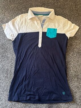 Ariat Navy White Polo Tee with Teal Pocket